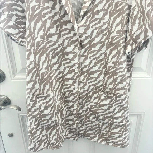 Anthropologie Amadi Zebra Stripe Safari Mini Shirt Dress Brown/White Med - Picture 9 of 16